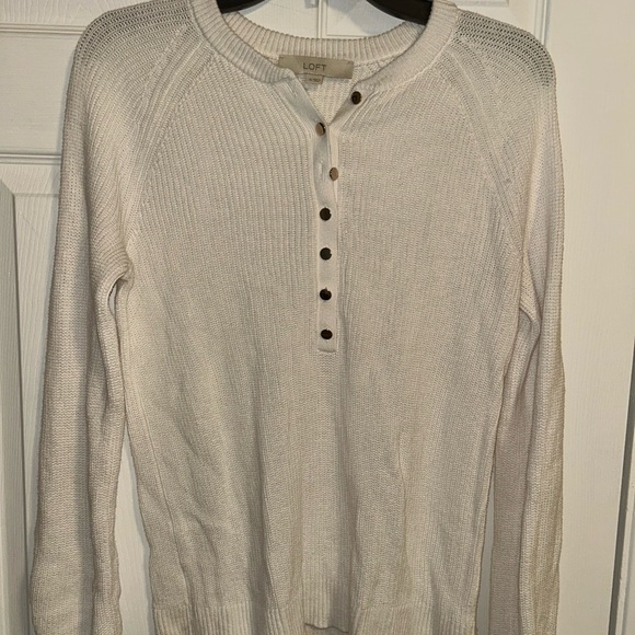 LOFT Cream Crewneck Sweater Soft Knit Raglan Sleeves - Picture 1 of 3